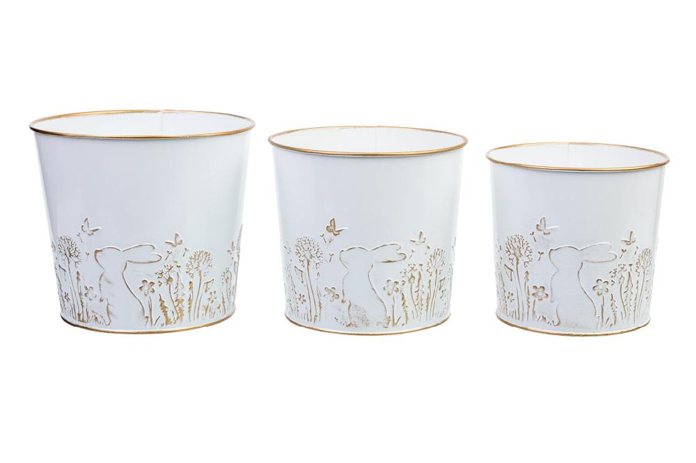 Creaciones Meng HOGAR - MACETEROS CUBOS REGADERAS - 3 Cubos Metalicos Blancos