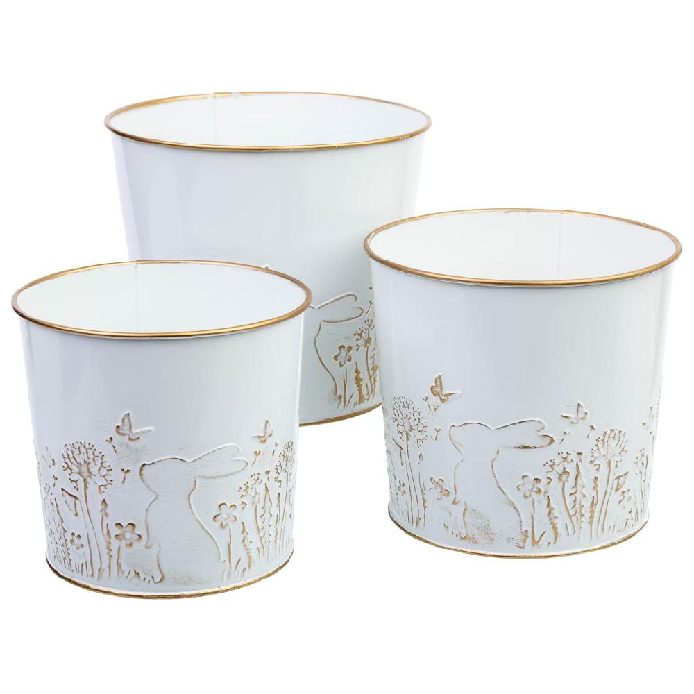 Creaciones meng HOGAR - MACETEROS CUBOS REGADERAS - 3 cubos metalicos blancos