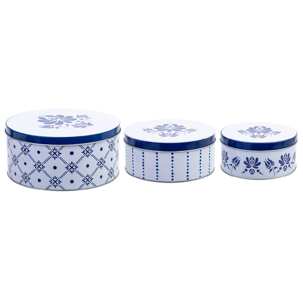 Creaciones Meng HOGAR - MENAJE - 3 Botes De Metal Azul Y Blanco