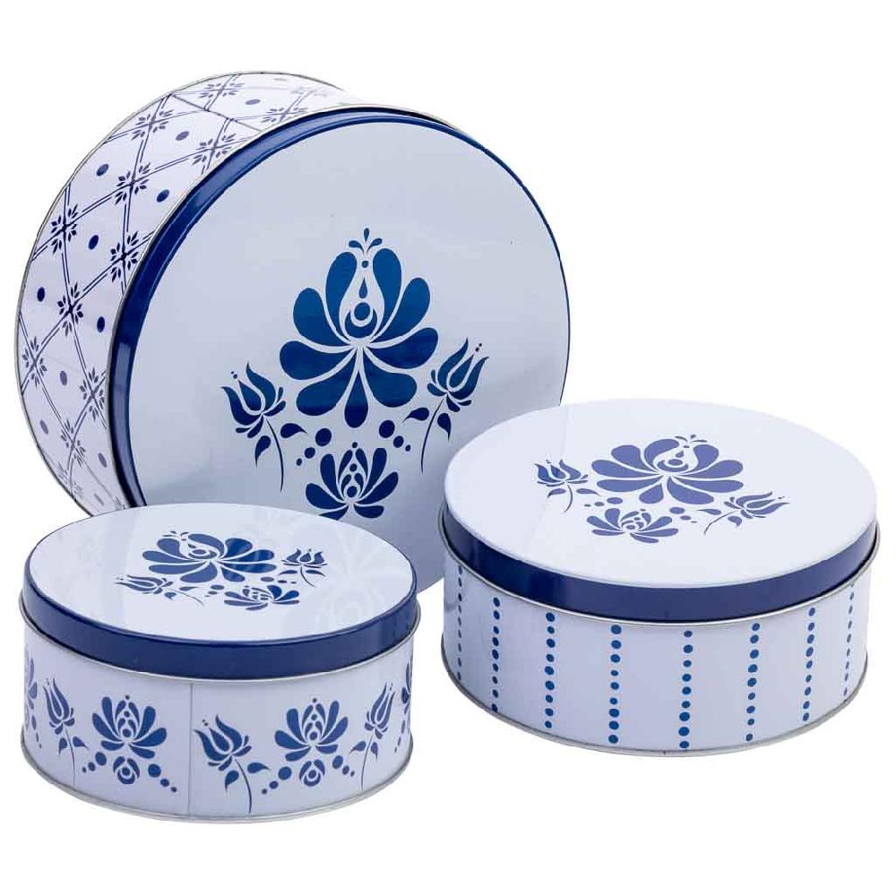 Creaciones meng HOGAR - MENAJE - 3 botes de metal azul y blanco