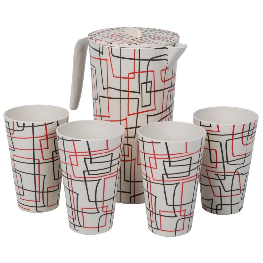 Creaciones meng HOGAR - MENAJE - jarra y 4 vasos de bambu set 5 pzas