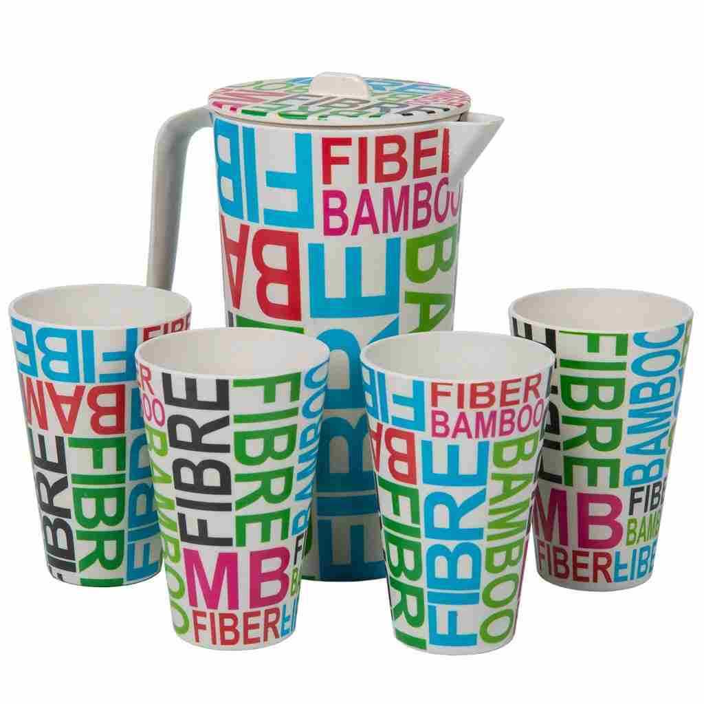Creaciones meng HOGAR - MENAJE - jarra y 4 vasos de bambu set 5 pzas
