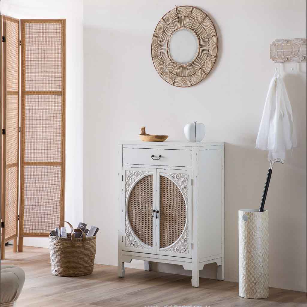 Creaciones Meng HOGAR - PARAGUEROS - Paragüero Redondo De Madera Acabado En Capiz Gris