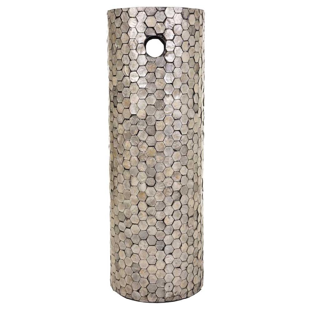 Creaciones Meng HOGAR - PARAGUEROS - Paragüero Redondo De Madera Acabado En Capiz Gris