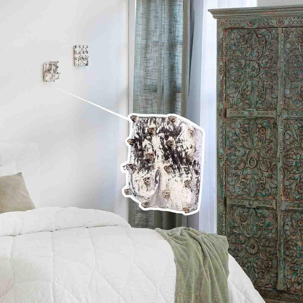 Creaciones Meng HOGAR - PERCHAS - Percha De Madera Tallada Acabado Artesanal Envejecido Blanco