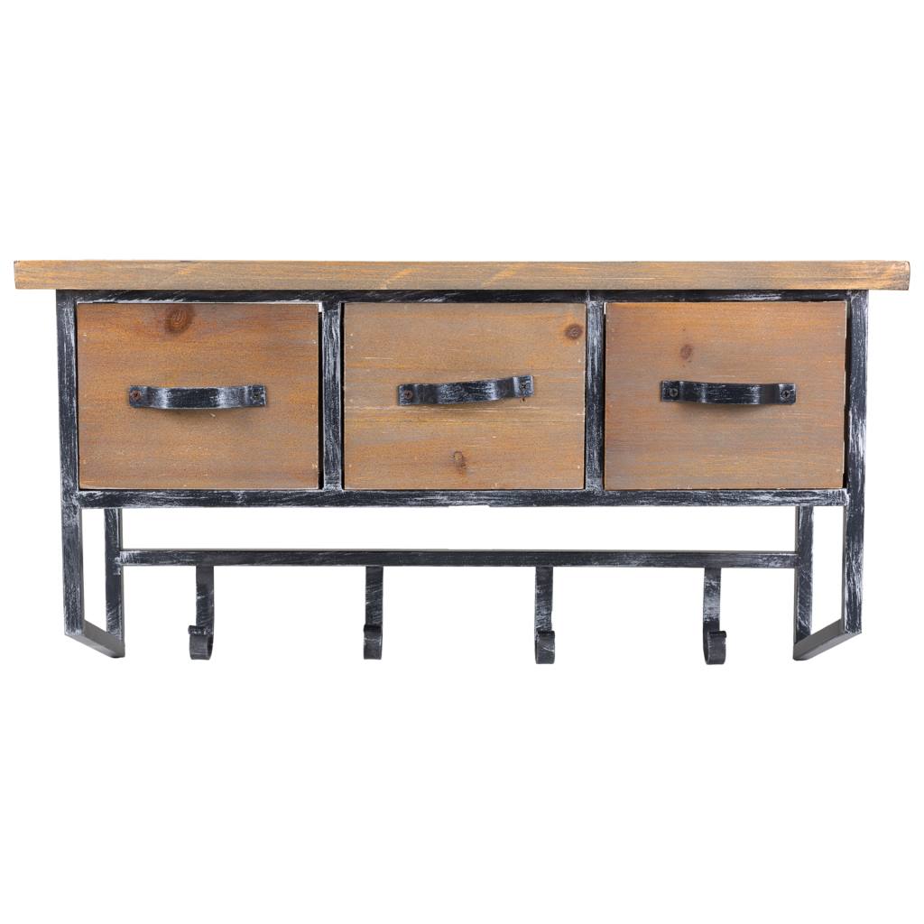 Creaciones Meng HOGAR - PERCHAS - Percha De Madera Y Metal De 3 Cajones Y 4 Ganchos