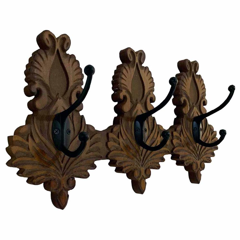 Creaciones meng HOGAR - PERCHAS - percha de pared de madera tallada de 3 ganchos