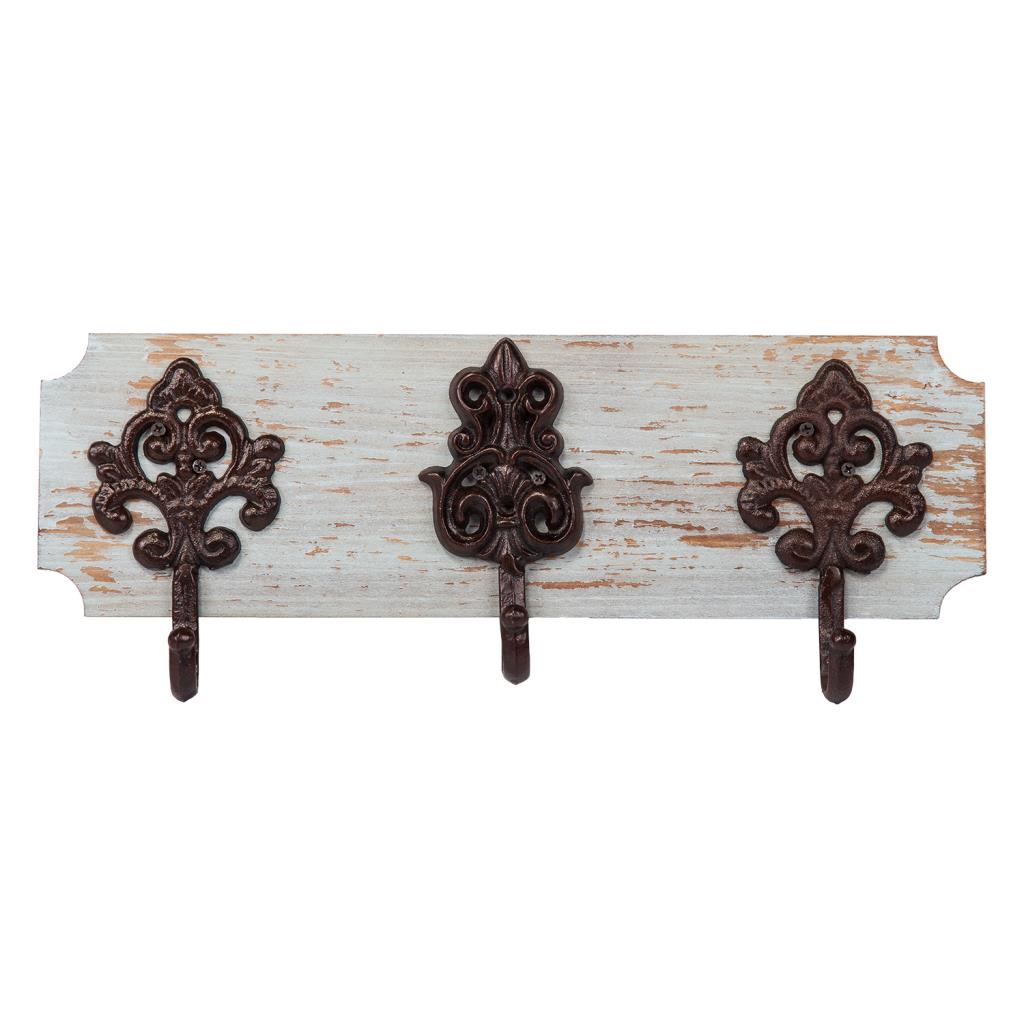 Creaciones meng HOGAR - PERCHAS - percha de pared de madera y metal 3 ganchos azul