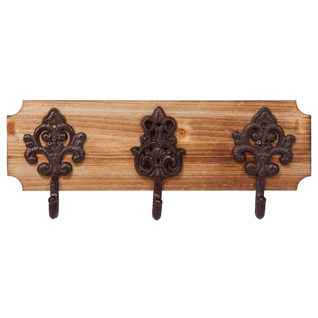 Creaciones meng HOGAR - PERCHAS - percha de pared de madera y metal 3 ganchos marron