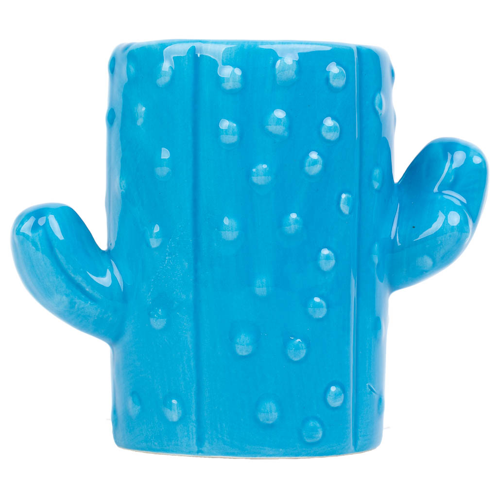 Creaciones Meng HOGAR - PORTALAPICES - Porta Lapices Cactus De Ceramica Azul