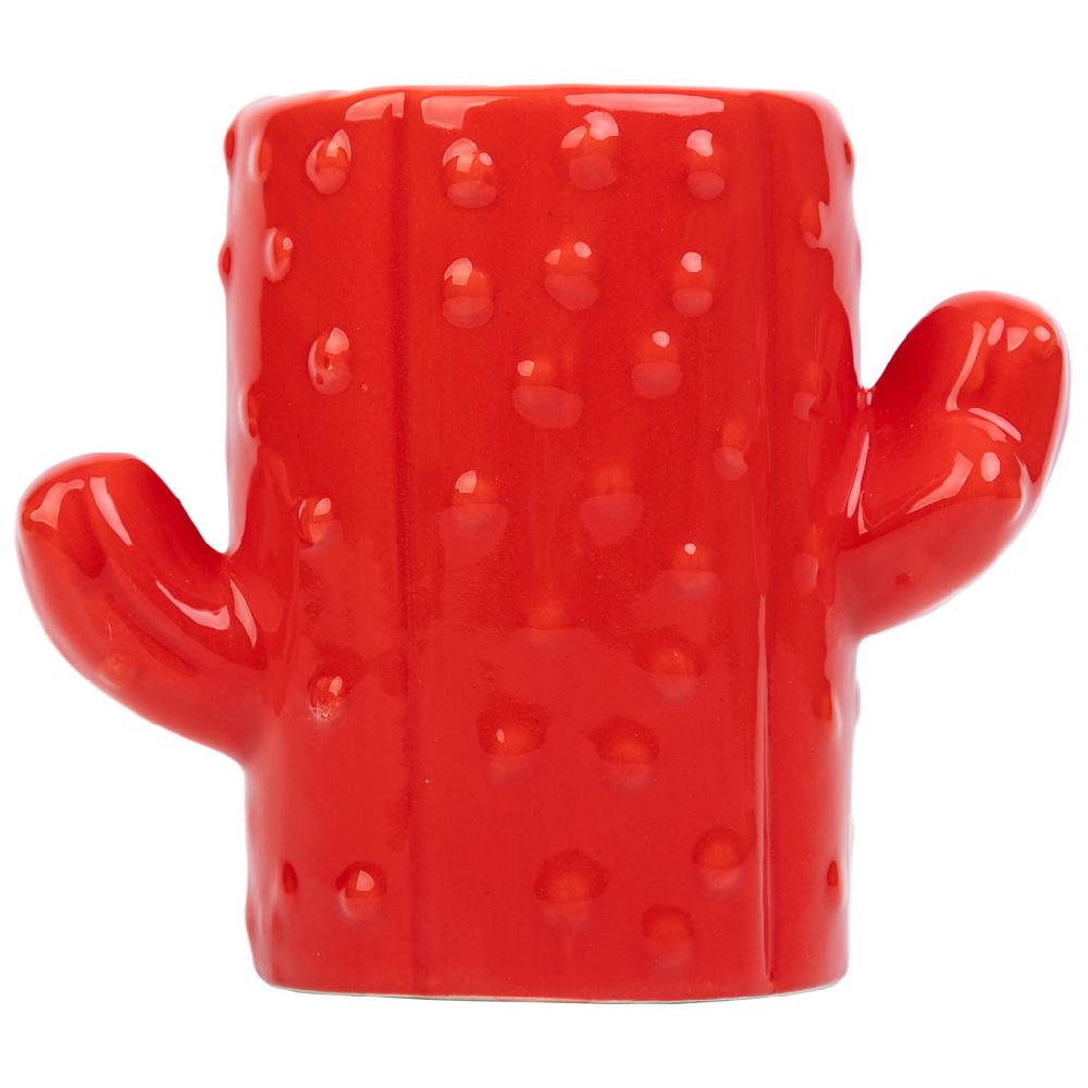 Creaciones Meng HOGAR - PORTALAPICES - Porta Lapices Cactus De Ceramica Rojo