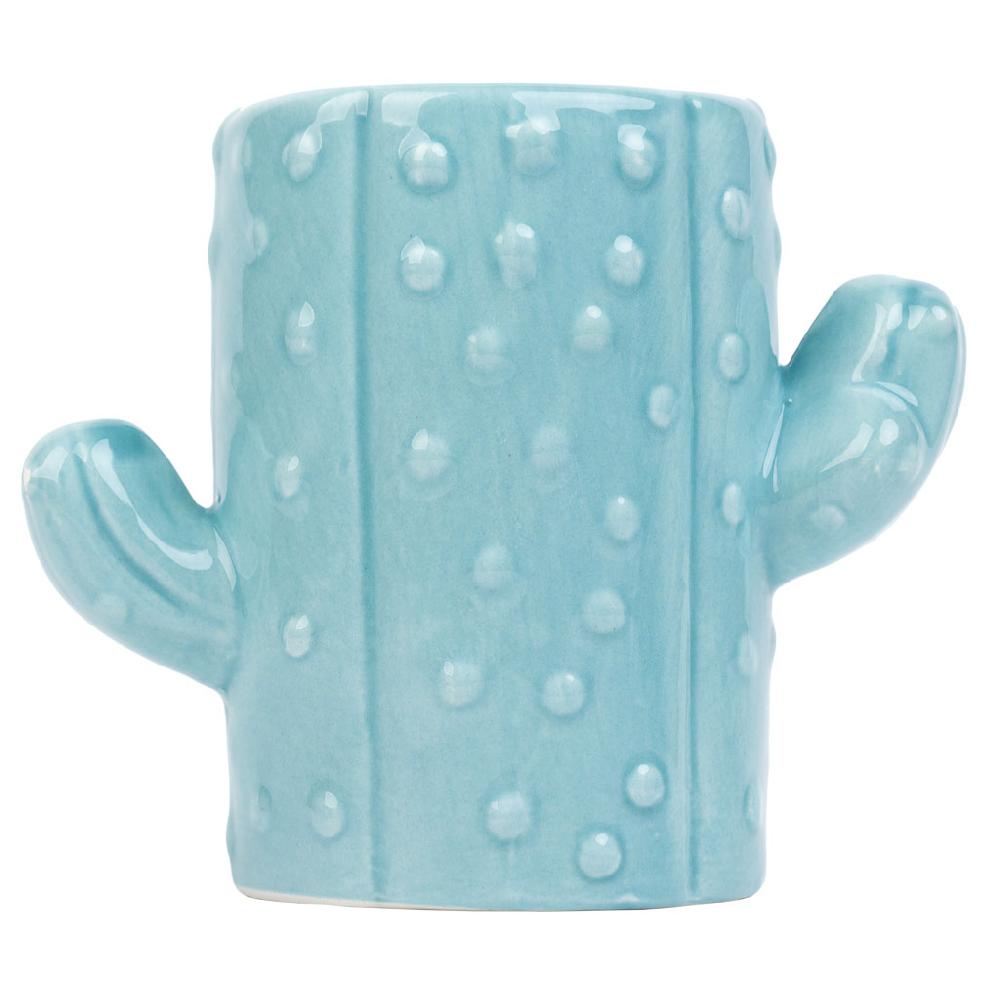 Creaciones Meng HOGAR - PORTALAPICES - Porta Lapices Cactus De Ceramica Azul