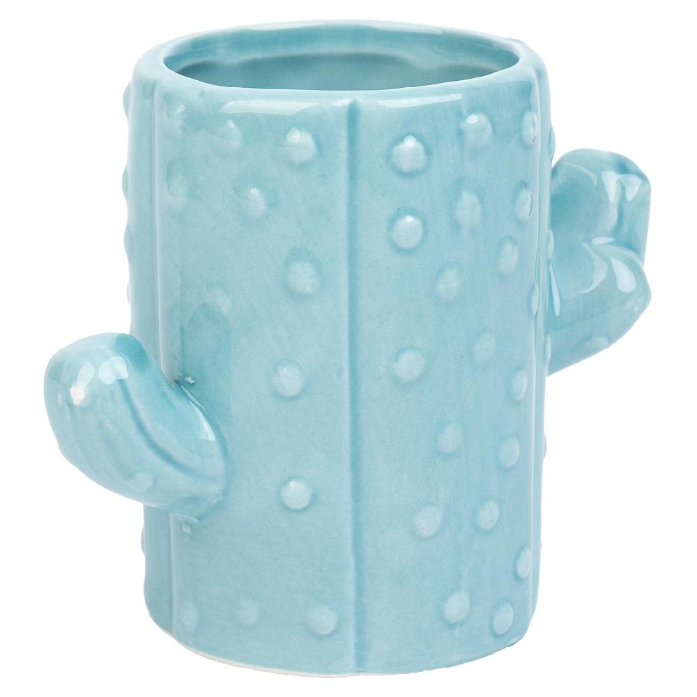 Creaciones meng HOGAR - PORTALAPICES - porta lapices cactus de ceramica azul