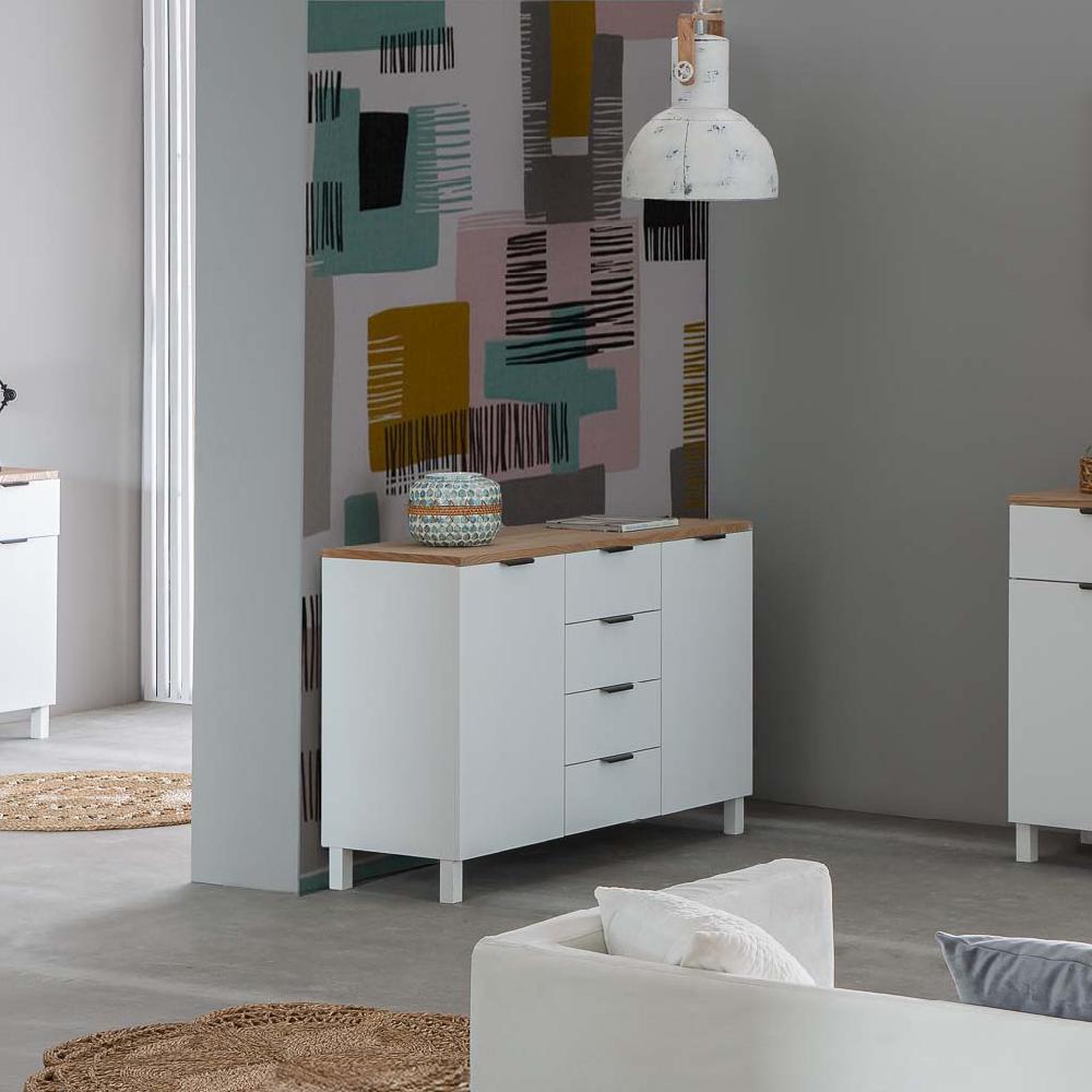 Creaciones Meng MUEBLE - APARADORES - Aparador De Madera De 4 Cajones Y 2 Puertas