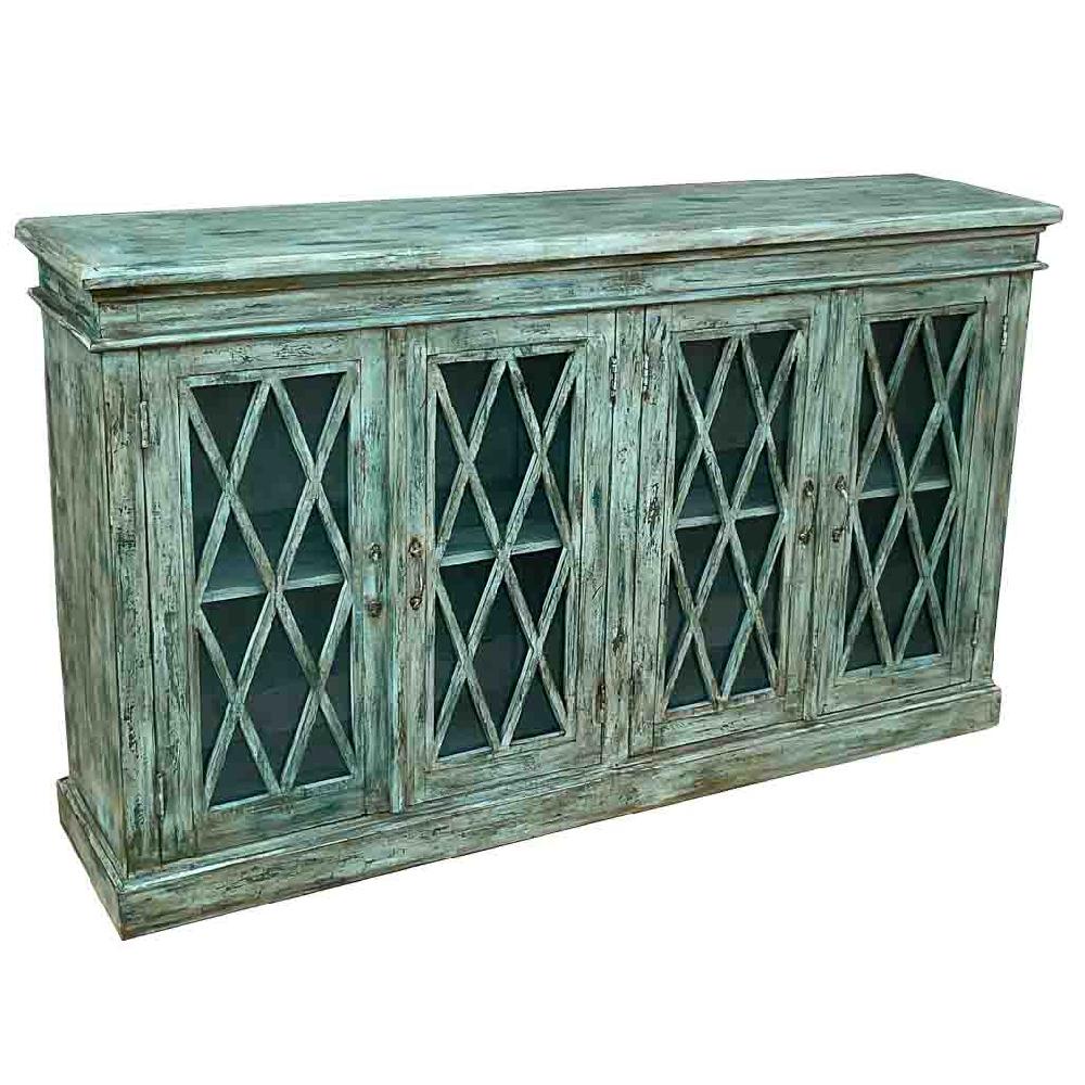 Creaciones meng MUEBLE - APARADORES - aparador de madera y cristal con 4 puertas azul