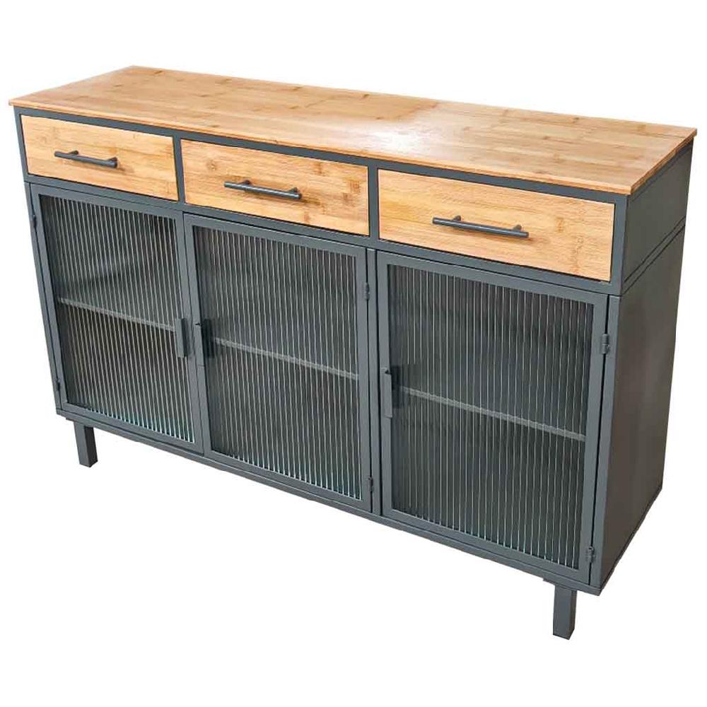 Creaciones meng MUEBLE - APARADORES - kit aparador de vidrio metal y madera 3 cajones y puertas negro