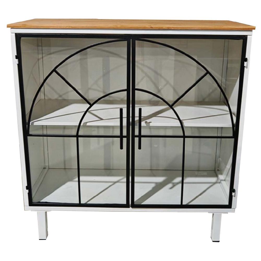 Creaciones meng MUEBLE - APARADORES - kit aparador de vidrio metal y madera 2 puertas blanco