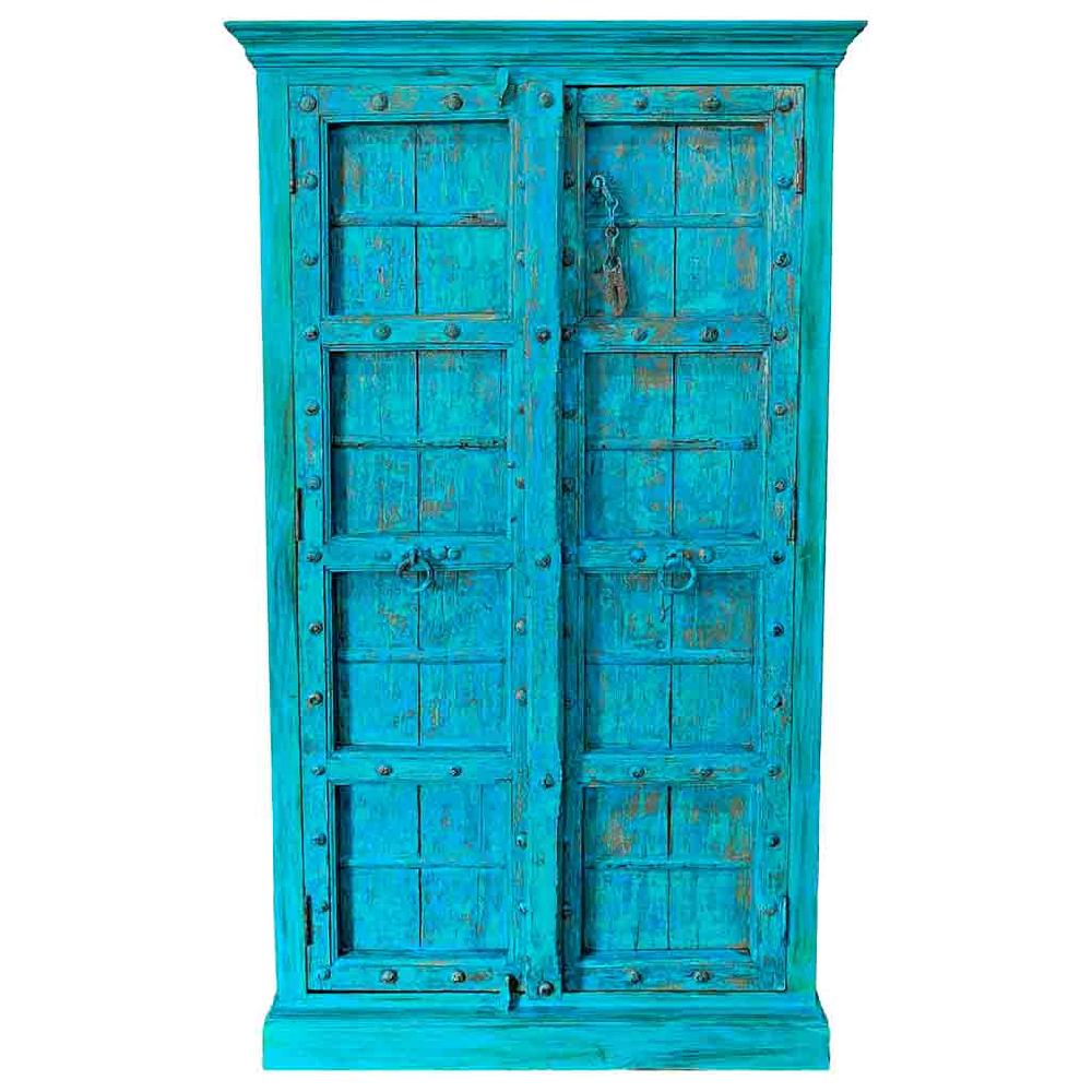 Creaciones Meng MUEBLE - ARMARIO Y VITRINA - Armario De Madera Acabado Artesanal Azul