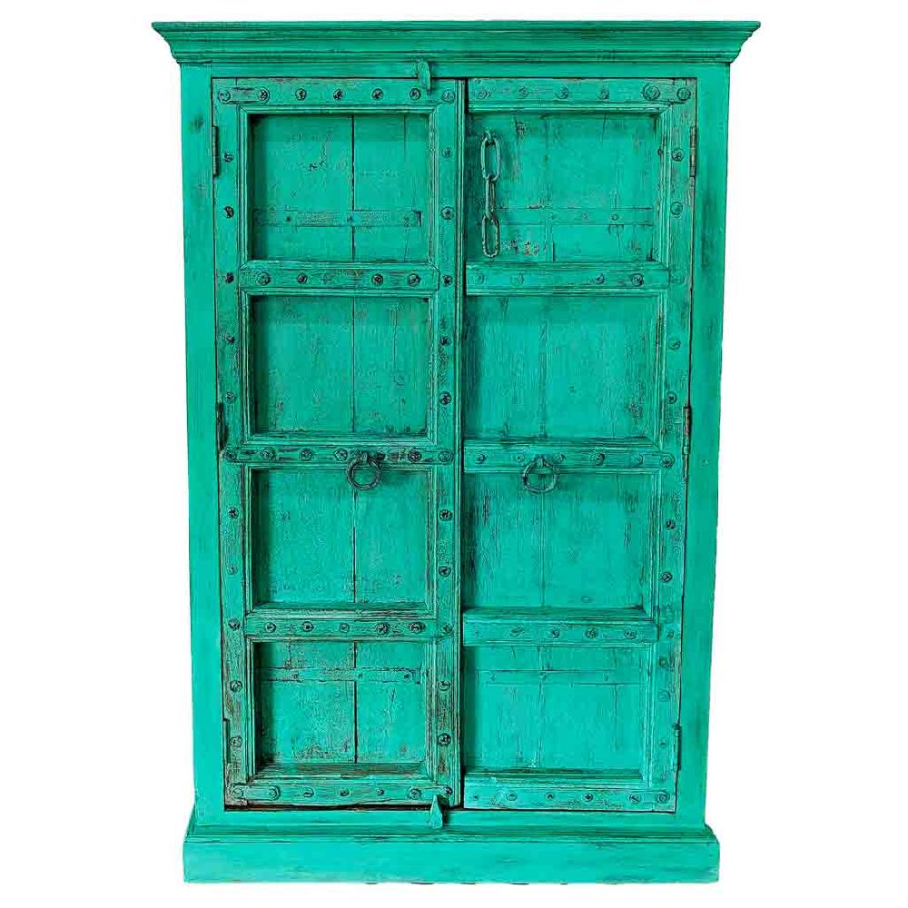 Creaciones Meng MUEBLE - ARMARIO Y VITRINA - Armario De Madera Acabado Artesanal Azul