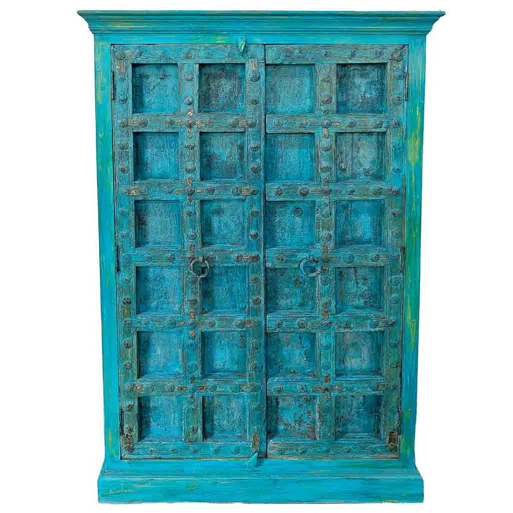 Creaciones Meng MUEBLE - ARMARIO Y VITRINA - Armario De Madera Acabado Artesanal Azul