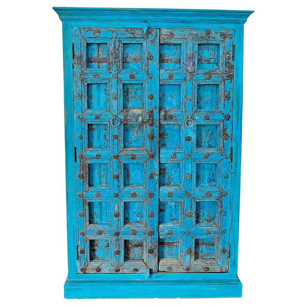 Creaciones Meng MUEBLE - ARMARIO Y VITRINA - Armario De Madera Acabado Artesanal Azul