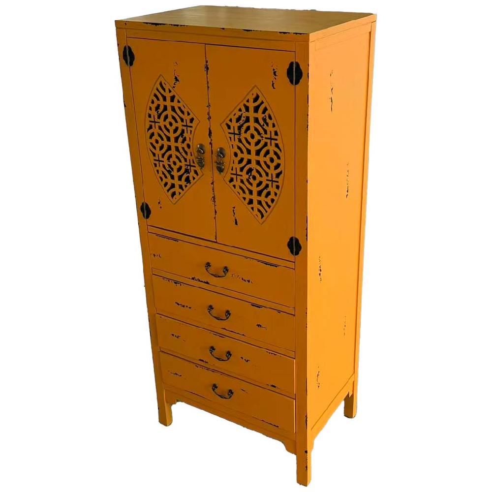 Creaciones meng MUEBLE - ARMARIO Y VITRINA - armario de madera con 4 cajones y 2 puertas de color amarillo