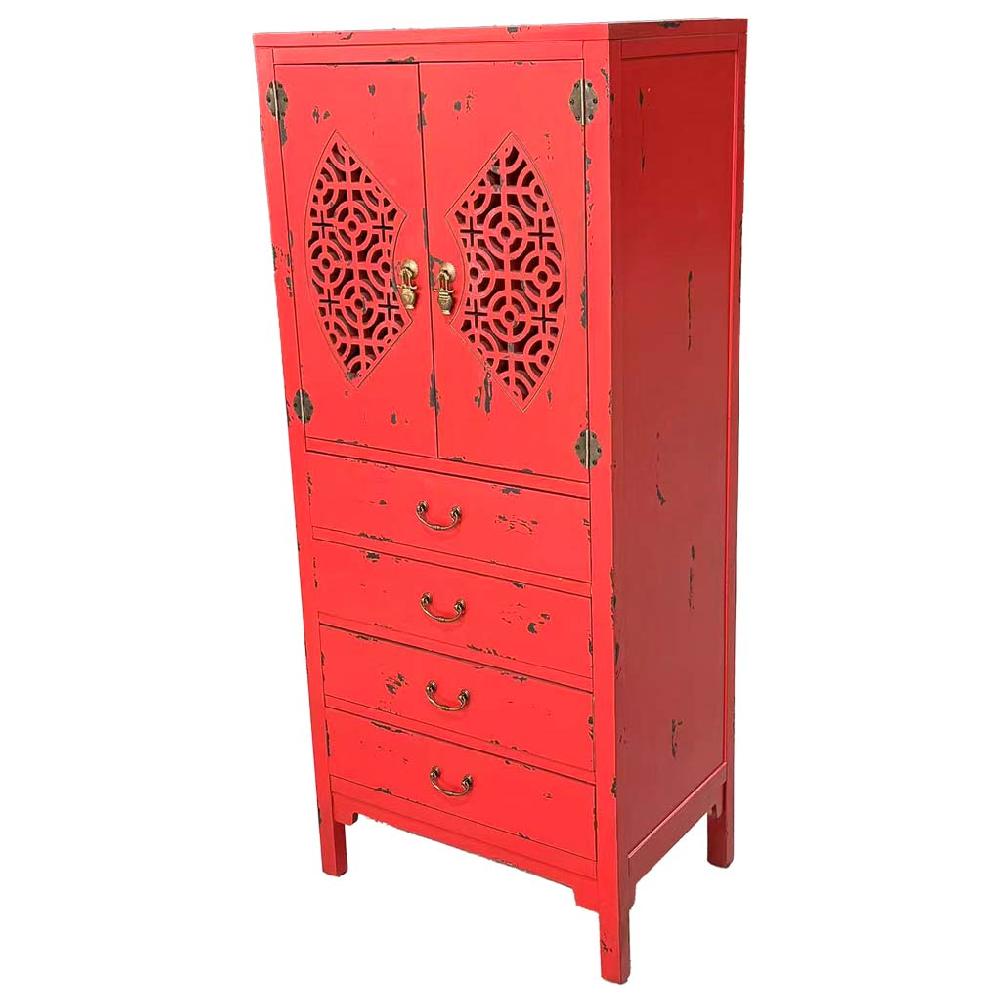 Creaciones meng MUEBLE - ARMARIO Y VITRINA - armario de madera con 4 cajones y 2 puertas de color rojo
