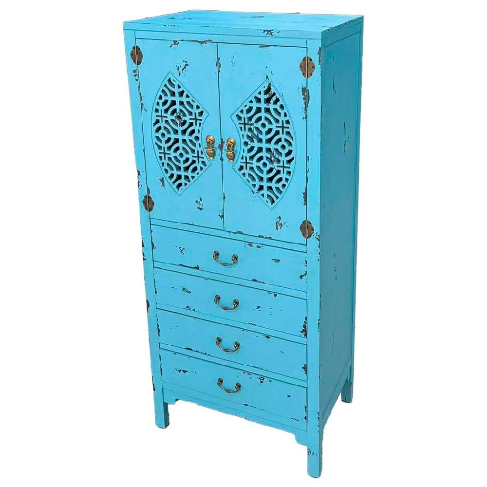 Creaciones meng MUEBLE - ARMARIO Y VITRINA - armario de madera con 4 cajones y 2 puertas de color azul