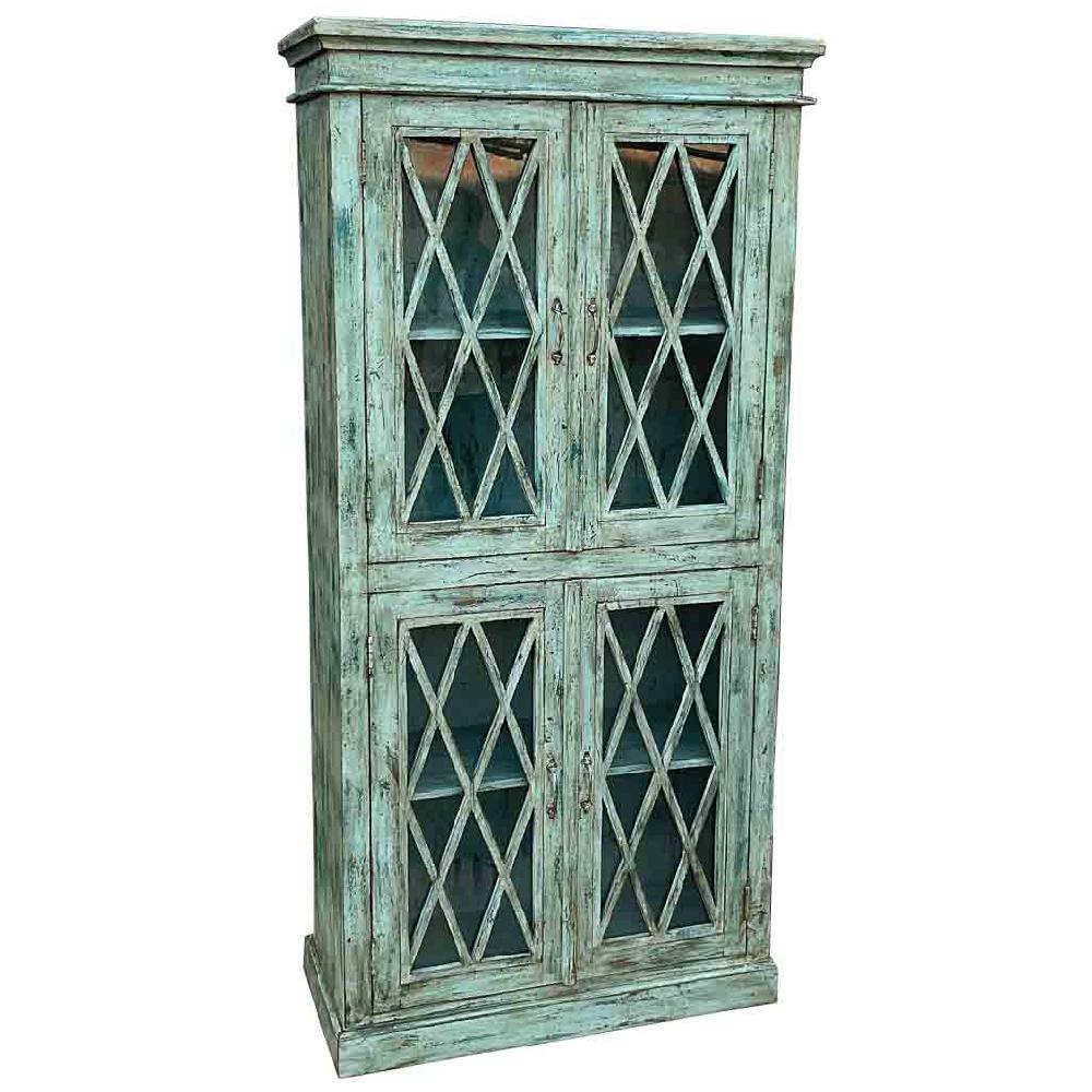 Creaciones meng MUEBLE - ARMARIO Y VITRINA - vitrina de madera y cristal con 2 puertas azul