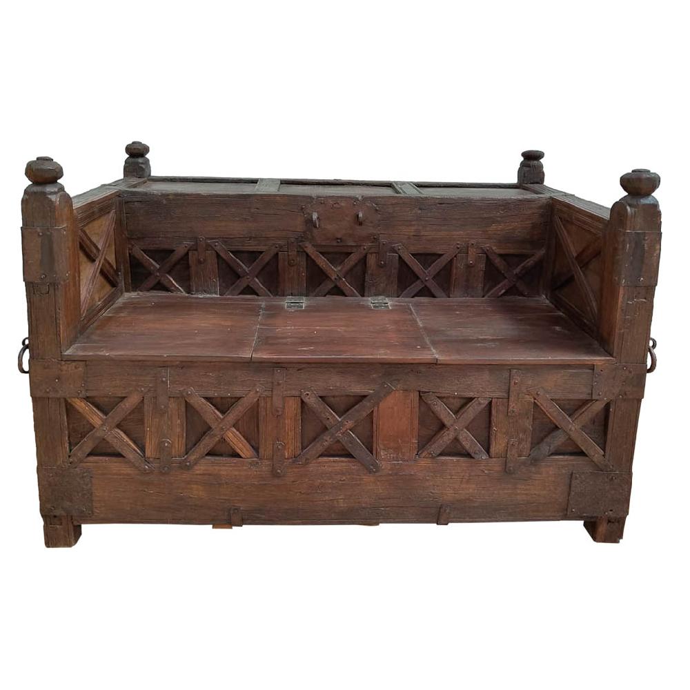 Creaciones Meng MUEBLE - BANCOS - Banco De Madera Acabado Artesanal Marron