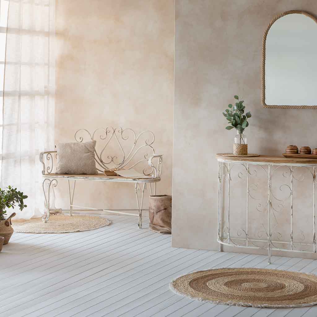 Creaciones Meng MUEBLE - BANCOS - Banco De Madera Y Metal Acabado Envejecido