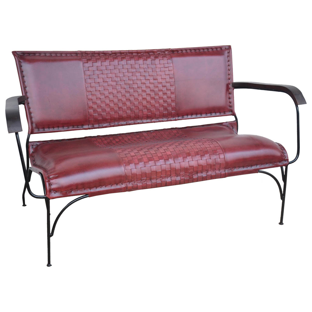 Creaciones meng MUEBLE - BANCOS - banco de metal y piel marron