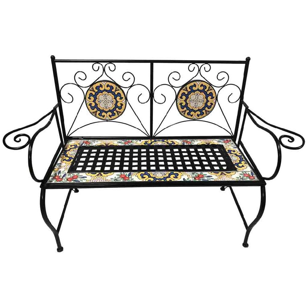 Creaciones meng MUEBLE - BANCOS - banco de mosaico y forja negro