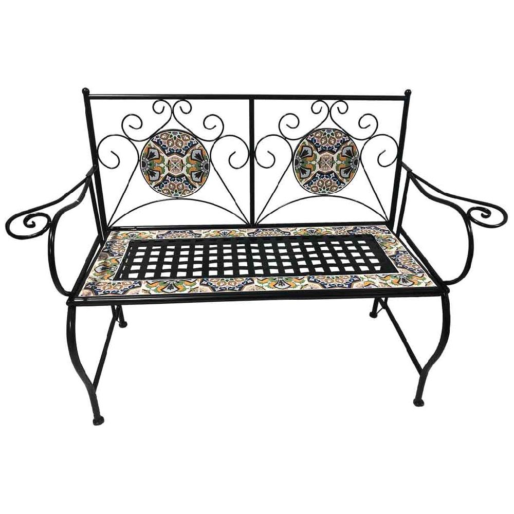 Creaciones meng MUEBLE - BANCOS - banco de mosaico y forja negro