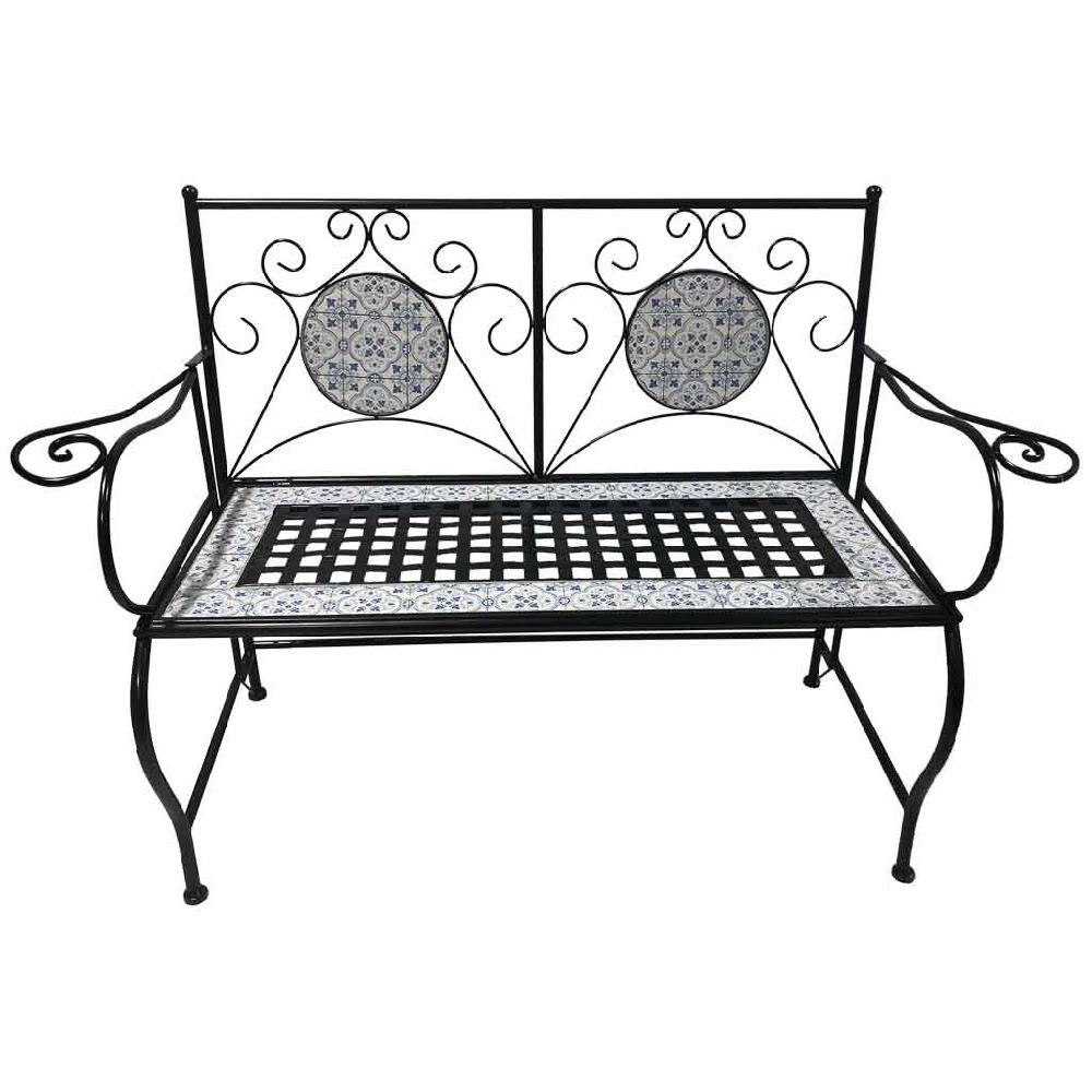 Creaciones meng MUEBLE - BANCOS - banco de mosaico y forja negro