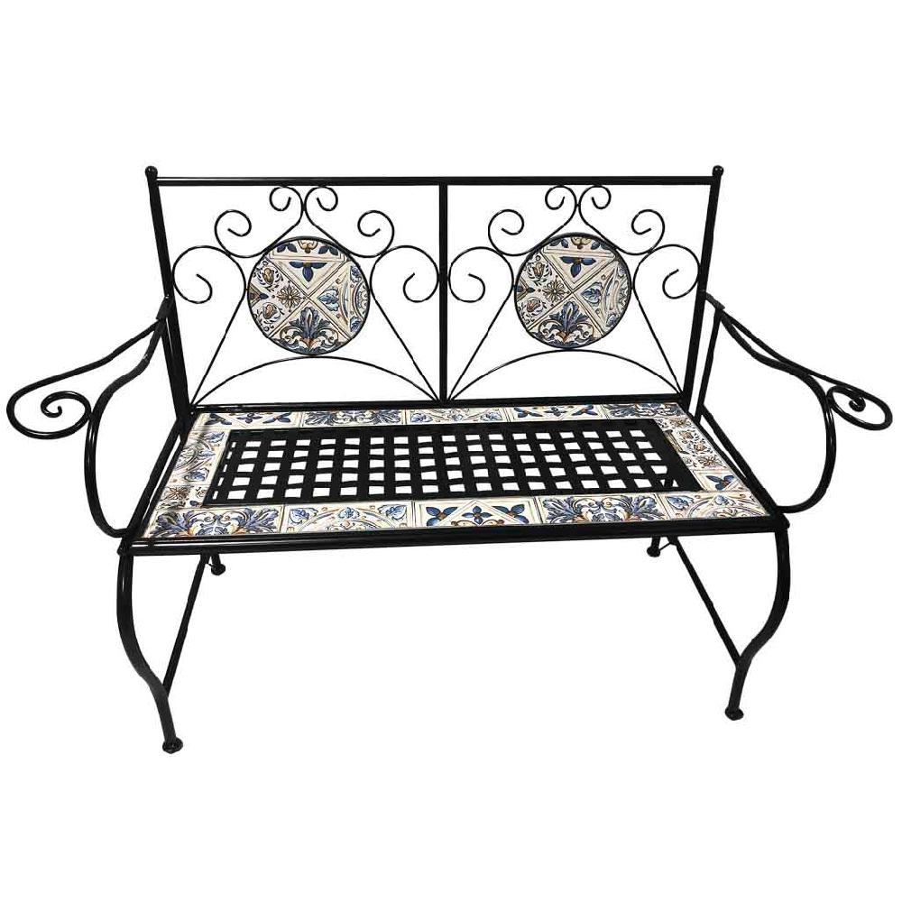 Creaciones meng MUEBLE - BANCOS - banco de mosaico y forja negro