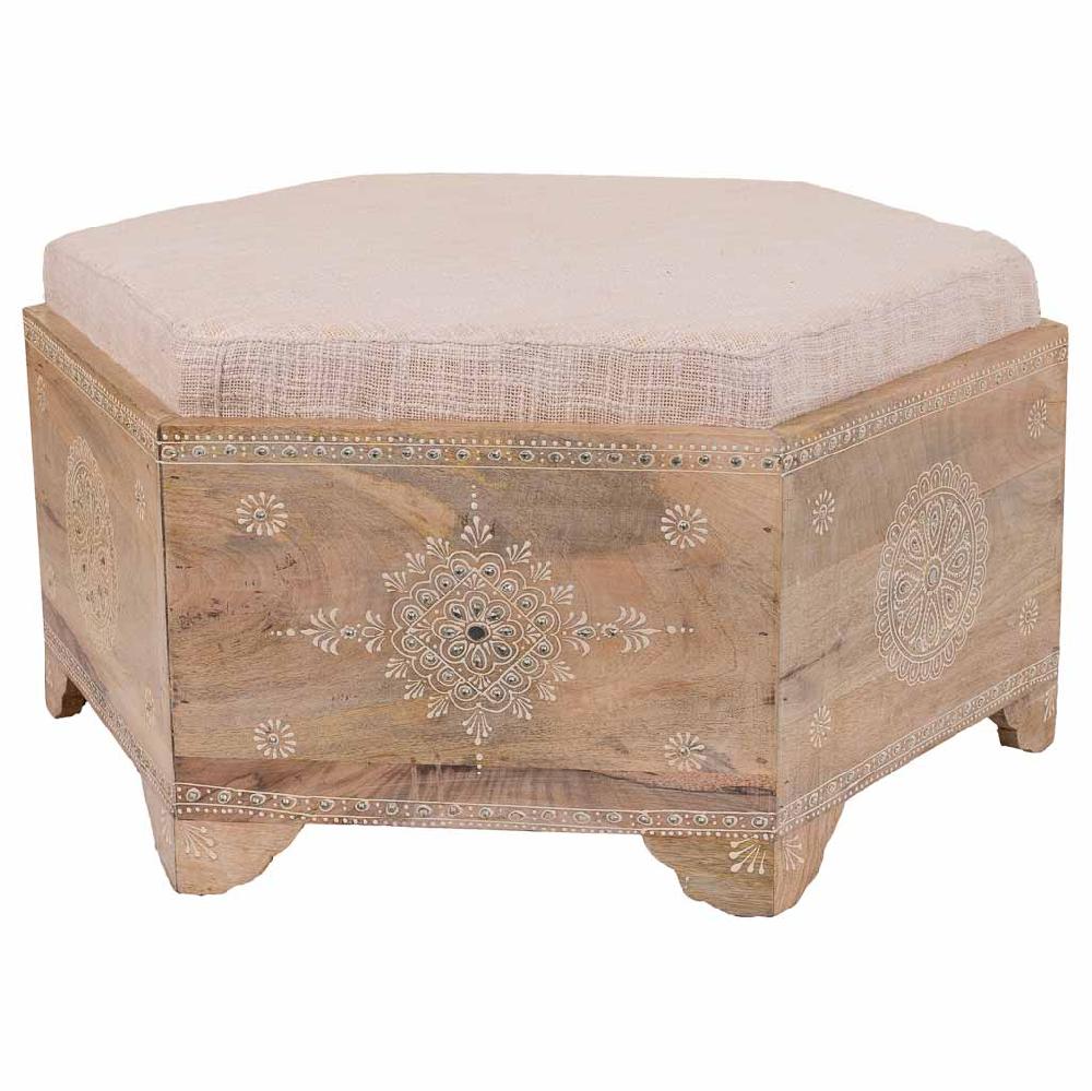 Creaciones meng MUEBLE - BANQUETAS - banqueta de madera pintado artesanal y con cojin marron