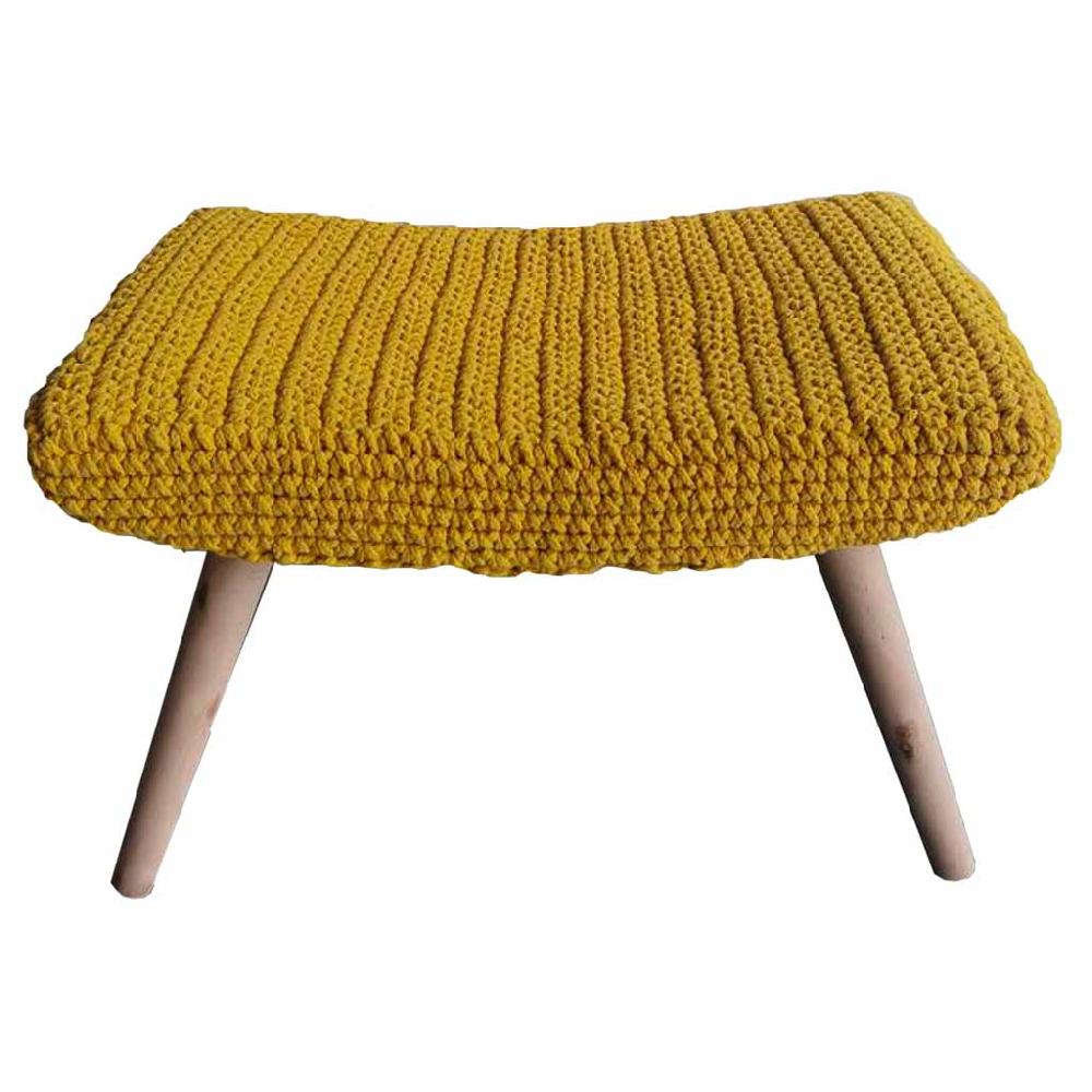 Creaciones meng MUEBLE - BANQUETAS - banqueta de madera y algondon trenzado amarillo