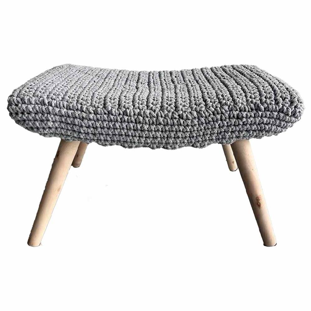 Creaciones meng MUEBLE - BANQUETAS - banqueta de madera y algondon trenzado gris