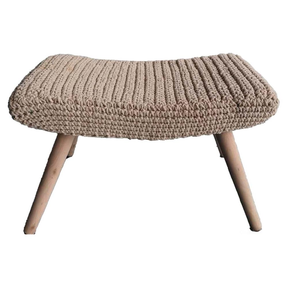 Creaciones meng MUEBLE - BANQUETAS - banqueta de madera y algondon trenzado beige