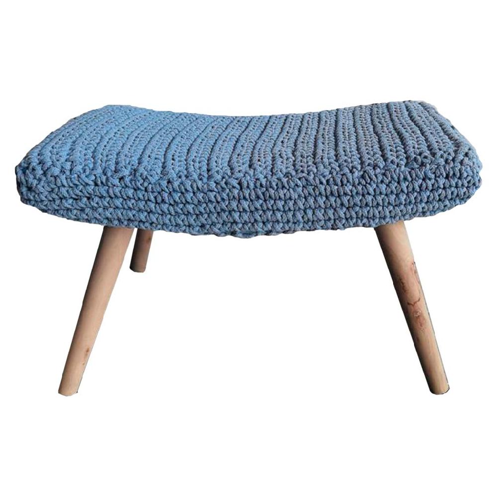 Creaciones meng MUEBLE - BANQUETAS - banqueta de madera y algondon trenzado azul