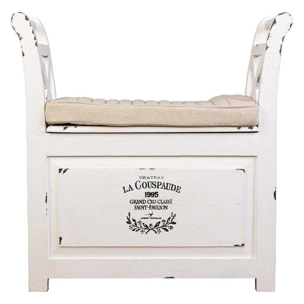 Creaciones Meng MUEBLE - BANQUETAS - Banqueta De Madera Y Metal Con Cojin Blanco