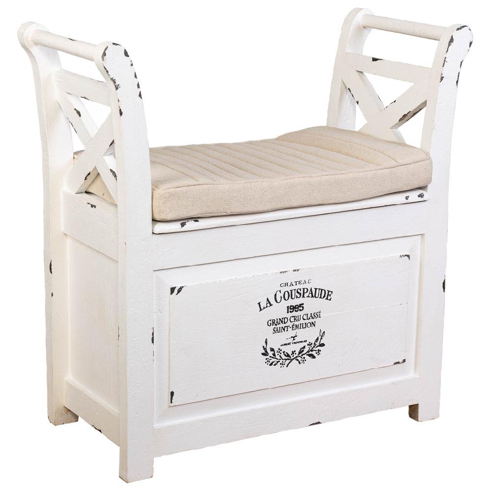 Creaciones meng MUEBLE - BANQUETAS - banqueta de madera y metal con cojin blanco