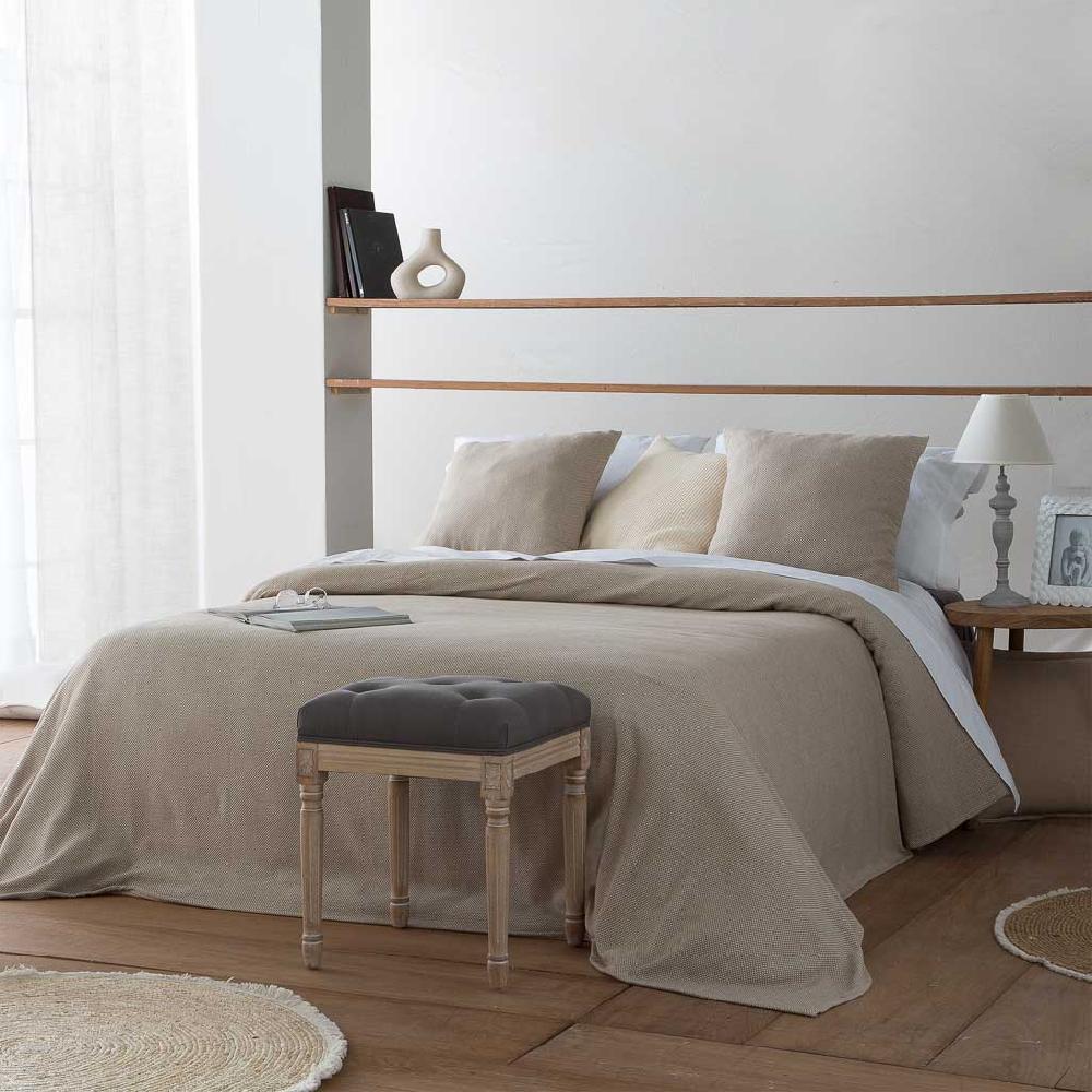 Creaciones Meng MUEBLE - BANQUETAS - Banqueta De Madera Y Tapizado Gris