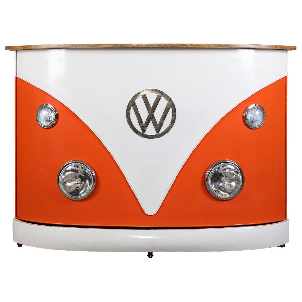 Creaciones Meng MUEBLE - BARRAS DE BAR - Barra Botellero Furgoneta De Madera Y Metal Acabado Artesanal Naranja Con Luz