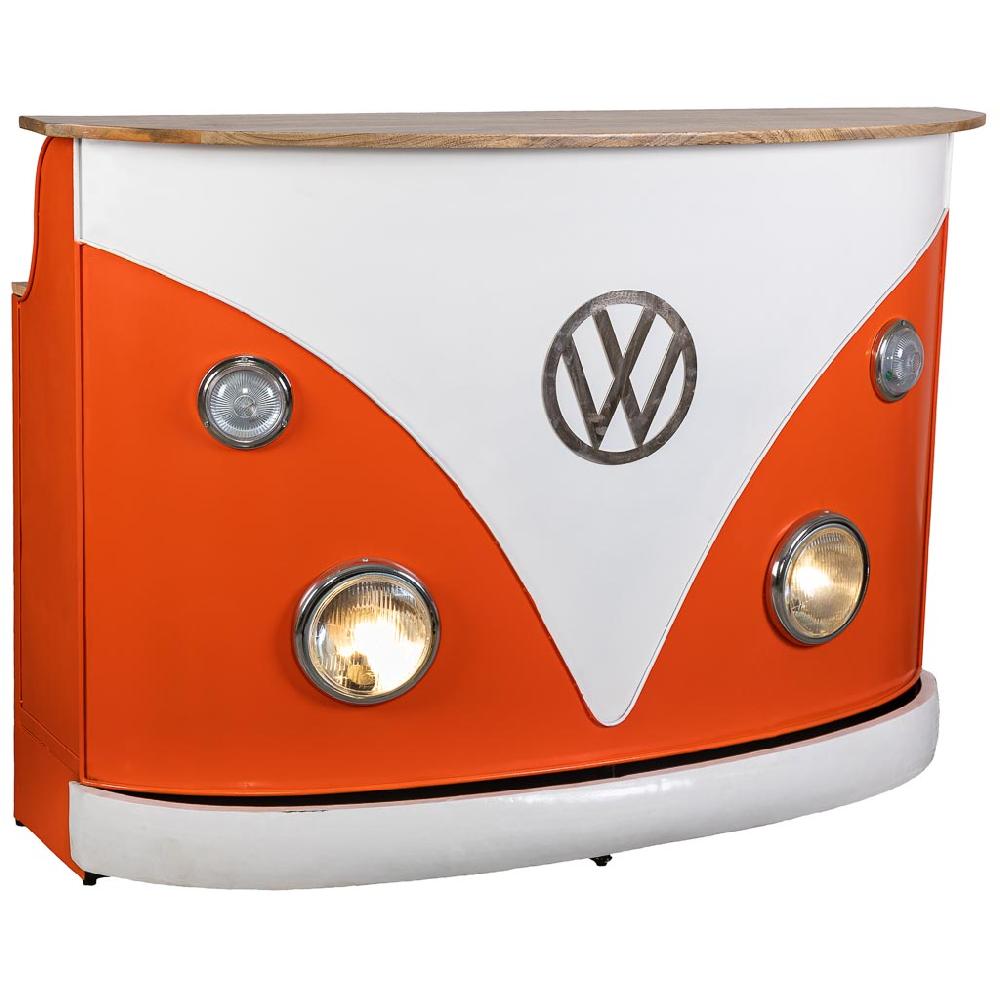 Creaciones meng MUEBLE - BARRAS DE BAR - barra botellero furgoneta de madera y metal acabado artesanal naranja con luz