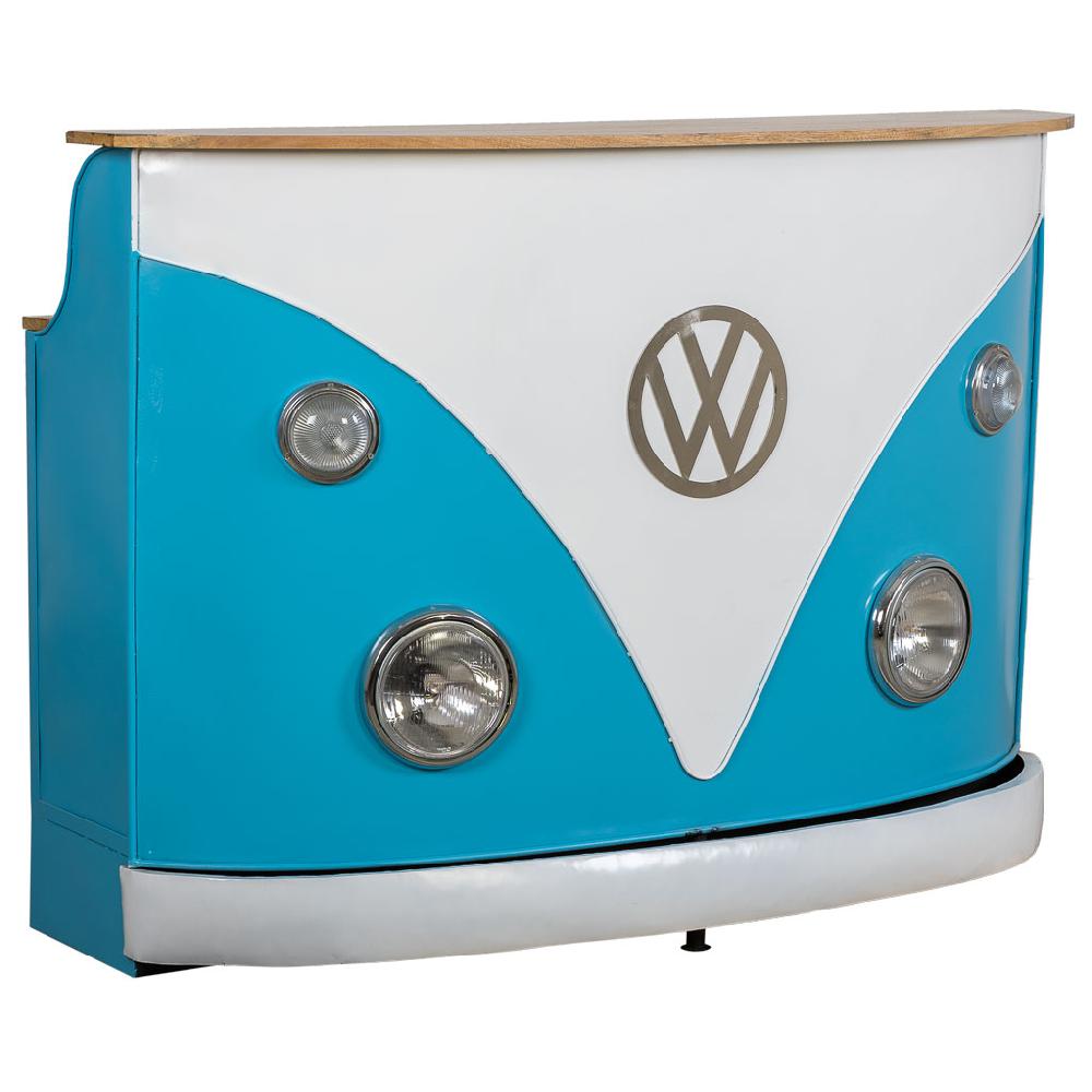 Creaciones meng MUEBLE - BARRAS DE BAR - barra botellero furgoneta de madera y metal acabado artesanal azul con luz