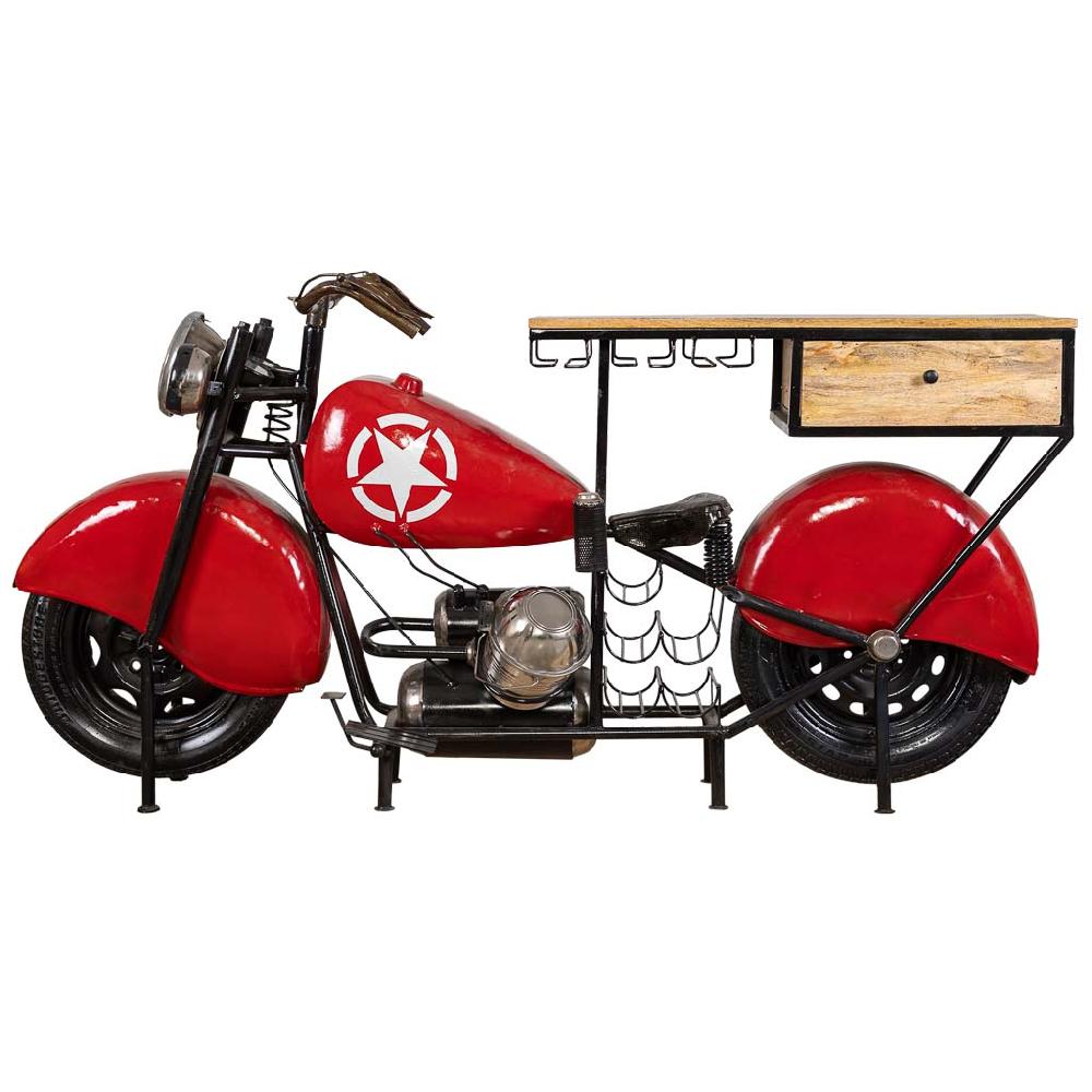 Creaciones Meng MUEBLE - BARRAS DE BAR - Barra Botellero Moto De Madera Y Metal Acabado Artesanal Rojo