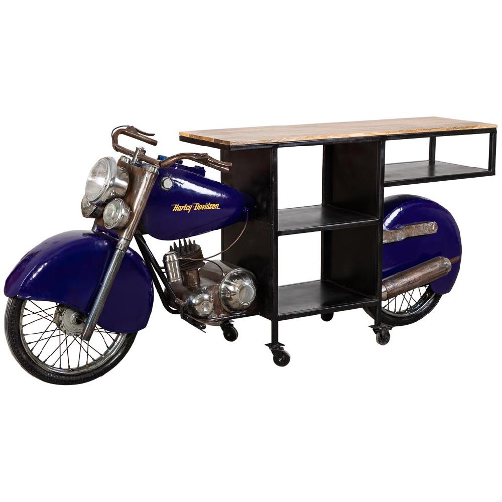 Creaciones meng MUEBLE - BARRAS DE BAR - barra botellero moto de madera y metal acabado artesanal azul