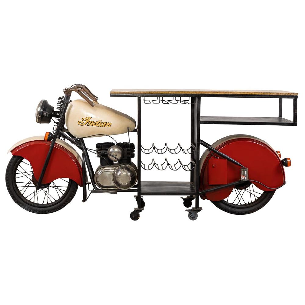 Creaciones Meng MUEBLE - BARRAS DE BAR - Barra Botellero Moto De Madera Y Metal Acabado Artesanal Rojo